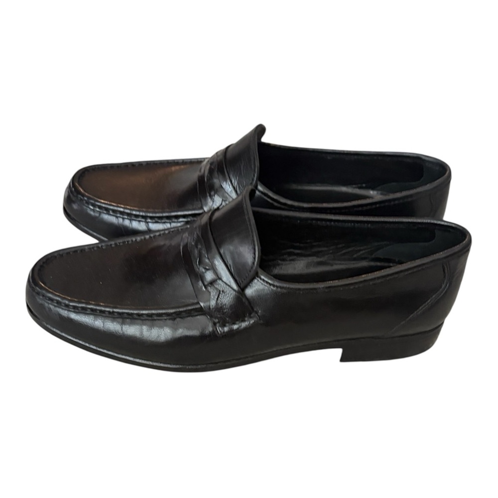 Towncraft Black Leather Braided Penny Loafers Men’s Classic Dress Shoes 10.5D